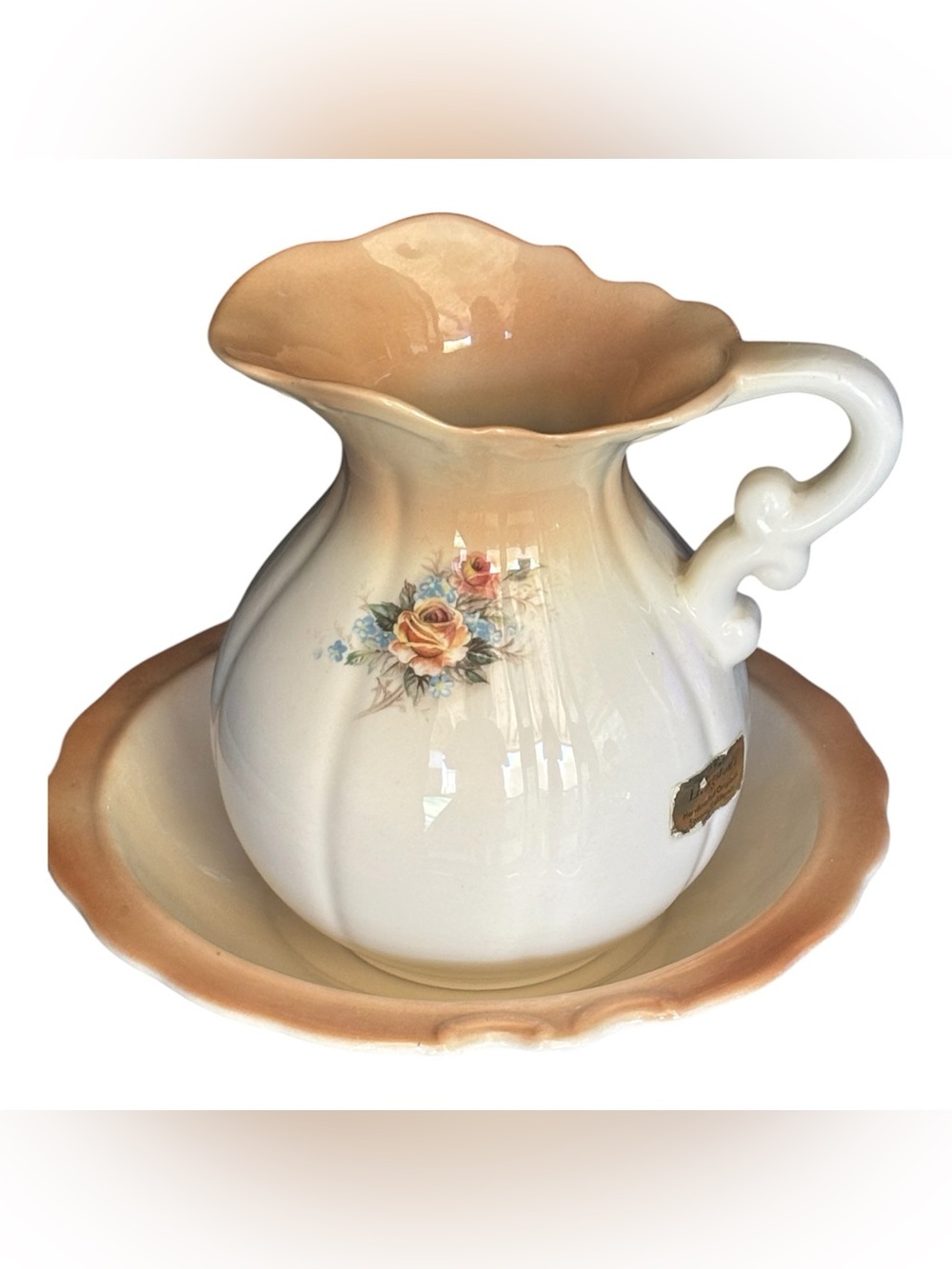 Vintage Livingston's Handcrafted Originals Ceramic Pitcher & Basin Set
